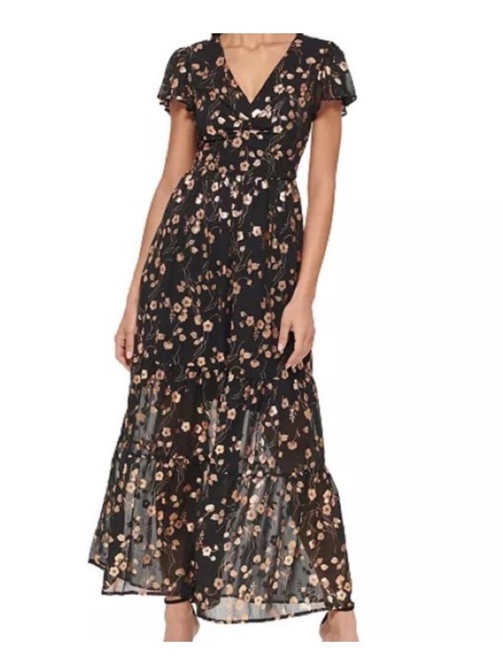 Kensie Black Maxi with Metallic Floral Accents SHORTENED size 14